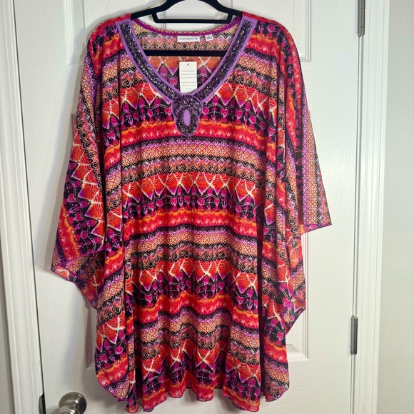 NWT. Susan Graver poncho style Top size 3X. Poncho Purple, red, orange colors. - Picture 1 of 12